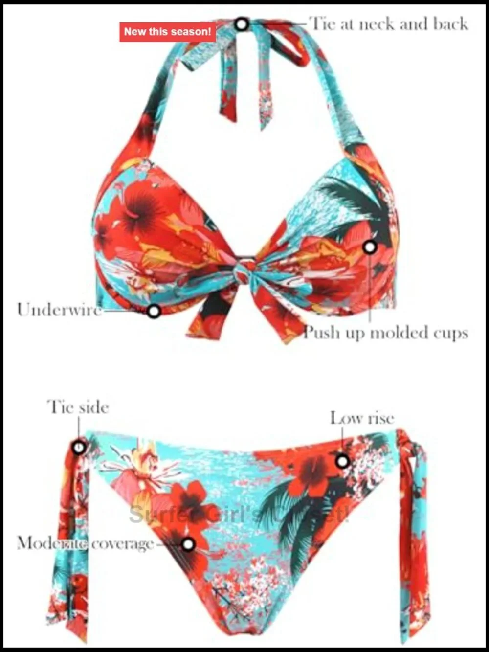 Push Up Bikini Set Underwire Knot Front Low-Rise Bathing Suit
